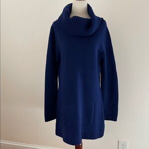 Fenn Wright Manson Merino Wool Cowl Neck Sweater Dress Navy L EUC
